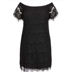 Black lace off-shoulder cocktail dress